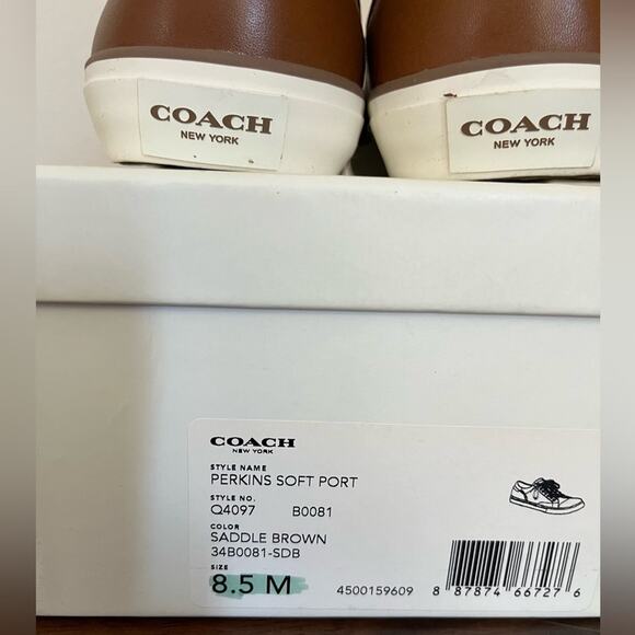 New Men's Coach leather sneaker Perkins Soft Port saddle brown size 8.5 - Picture 3 of 12